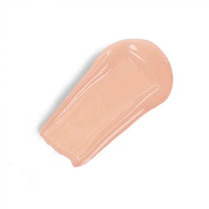 Swatch of Refill Orange high coverage matte foundation in a light peach shade on a white background.