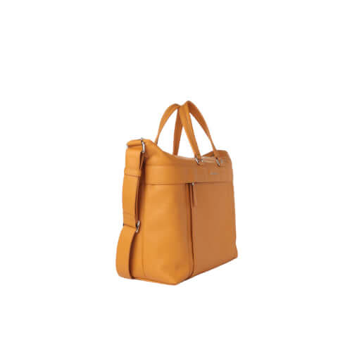 Borsa a mano e a tracolla Micron in pelle gialla, con doppio manico e tracolla regolabile, Made in Italy.