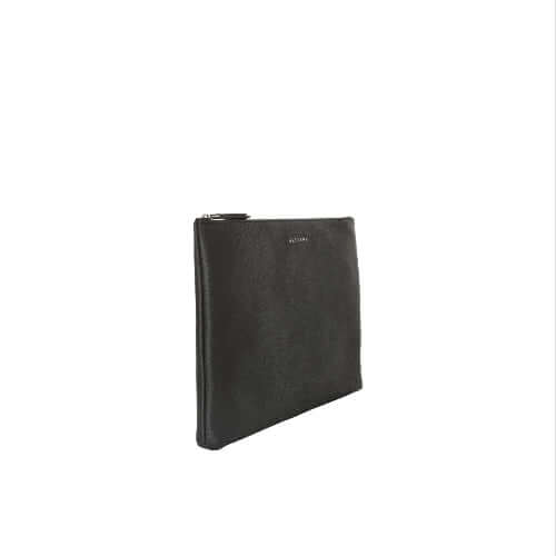 Borsa a Mano Portadocumenti Micron in Pelle nera, dimensioni 37x25 cm, chiusura zip, finitura palladio, Made in Italy.