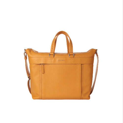 Borsa a mano e a tracolla Micron in pelle gialla con tasca frontale e tracolla regolabile, Made in Italy.