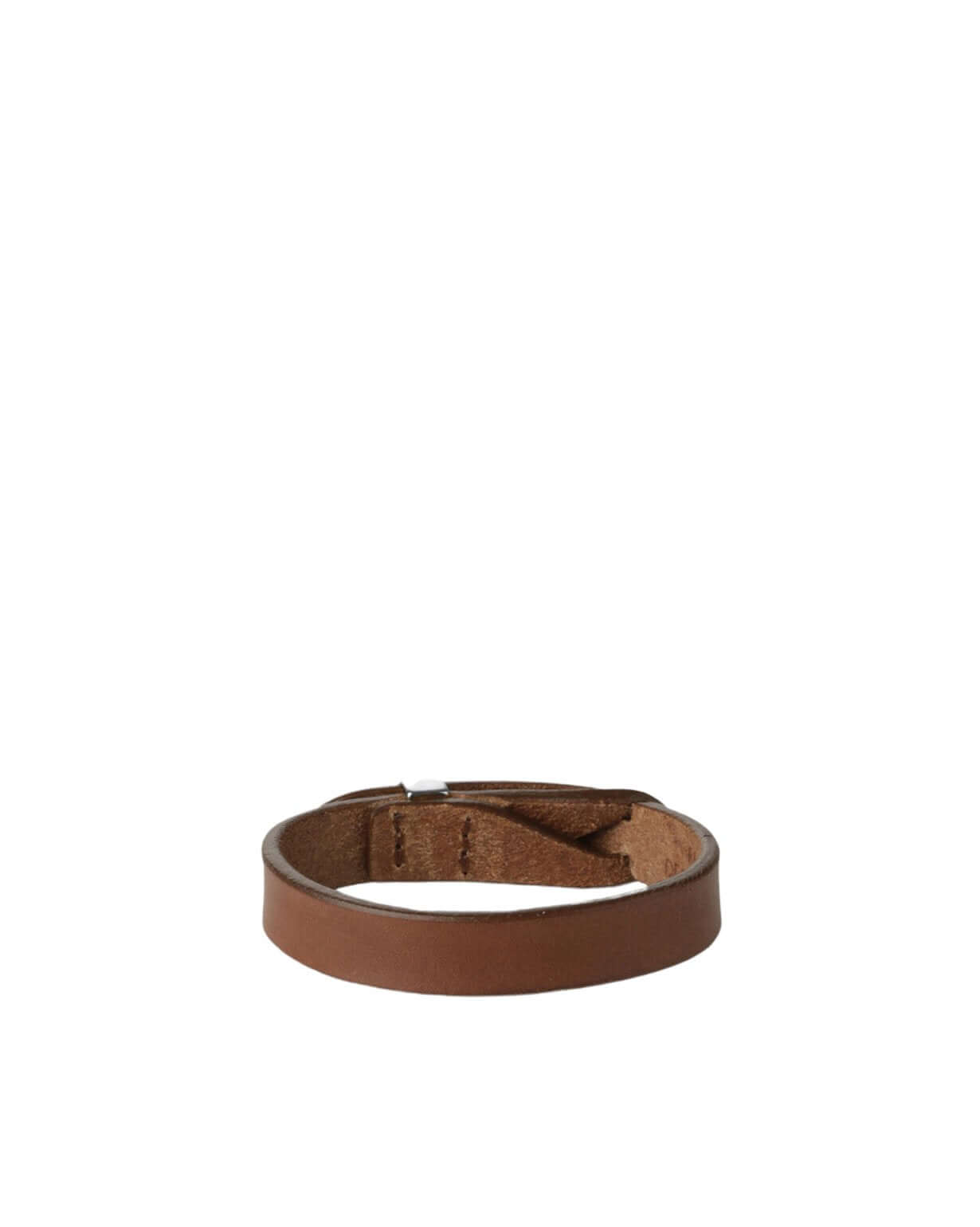 Bracciale Nobuckle Bull Bruciato in cuoio marrone con dettaglio finitura argento lucido, made in Italy.