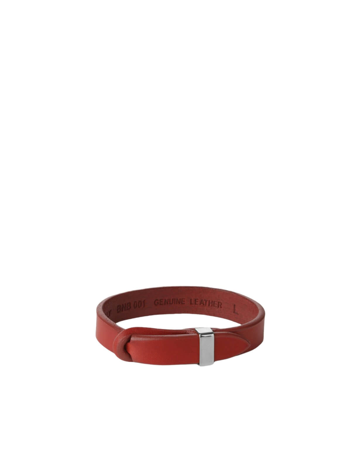 Bracciale Nobuckle Bull Rosso in cuoio con dettaglio argento lucido, made in Italy.