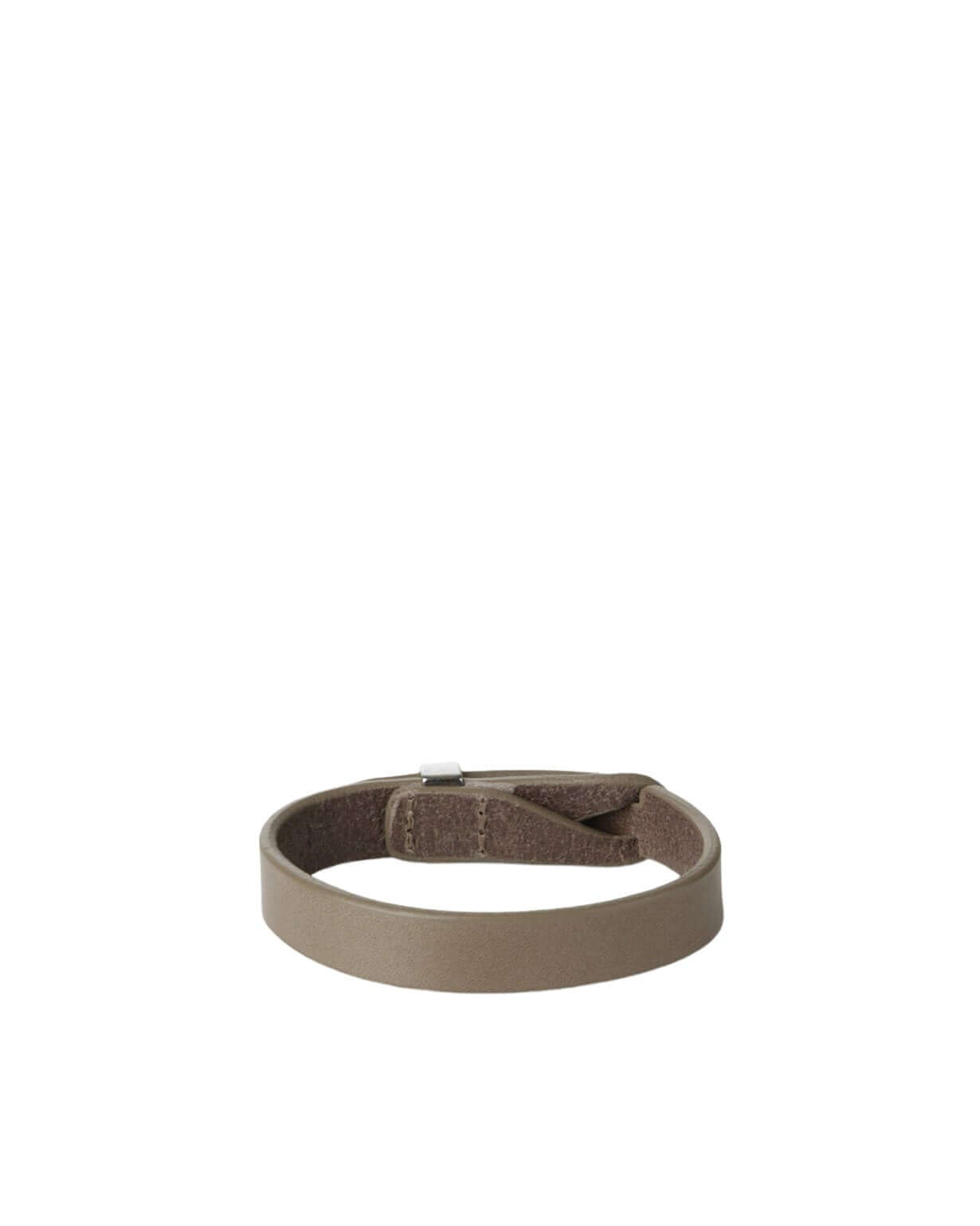 Bracciale Nobuckle Bull Taupe in cuoio con dettaglio argento, finitura lucido, made in Italy.