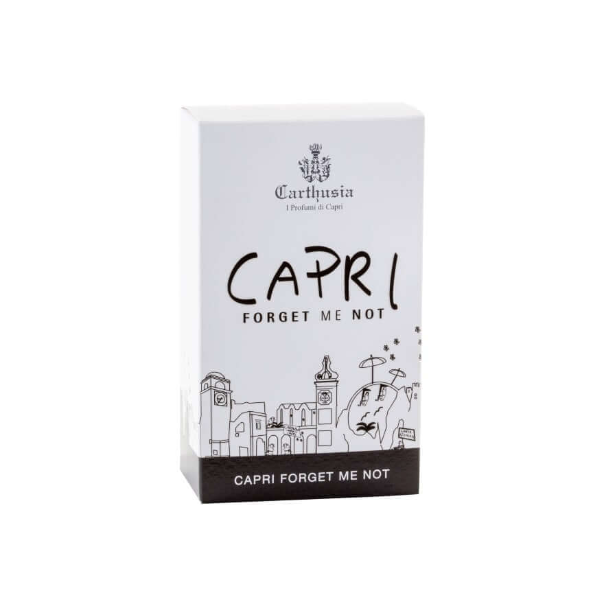 Capri Forget Me Not Eau De Parfum box featuring fresh citrus and vanilla notes, 100 ml.