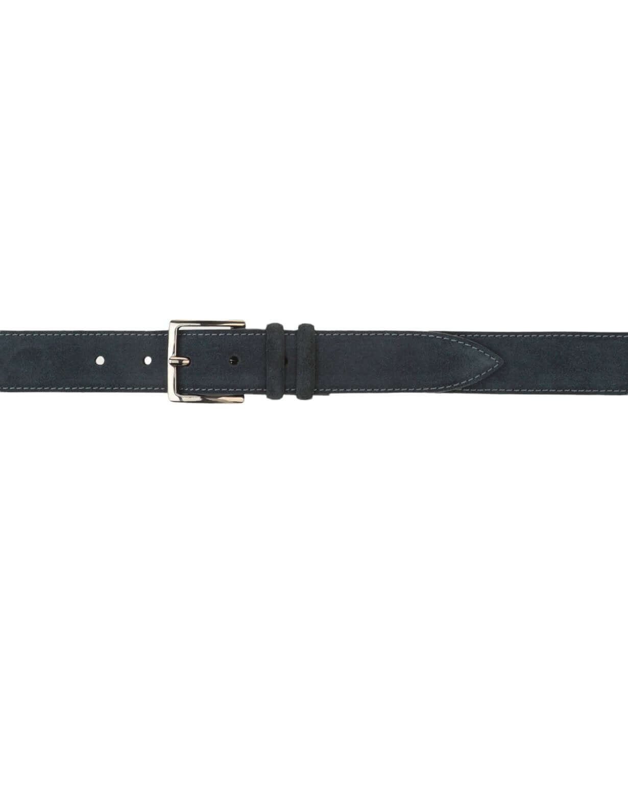 Cintura Amalfi Blu Notte, 3.5cm suede belt with nickel finish buckle, made in Italy.