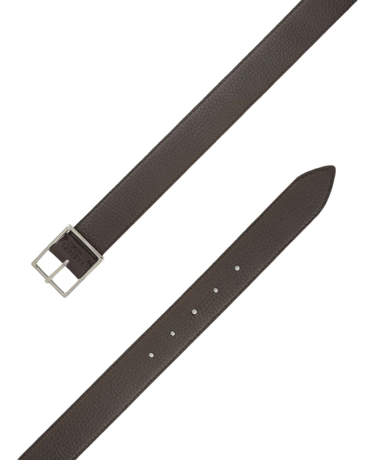 Cintura Double Biometrica in pelle ebano e nero, reversibile, con fibbia nichel, made in Italy, h. 3,5 cm.