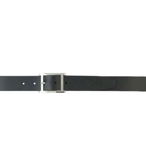 Cintura Monaco Double in Navy and Fango, 3.5 cm reversible leather belt with palladium finish, made in Italy.