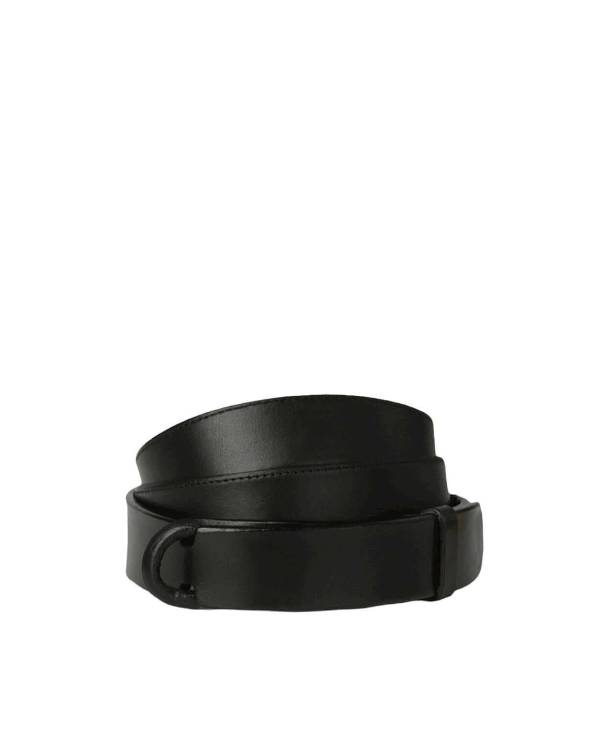 Cintura Nobuckle in cuoio, h. 3 cm, senza fibbia, regolabile, made in Italy, colore nero, finitura nichel lucido.