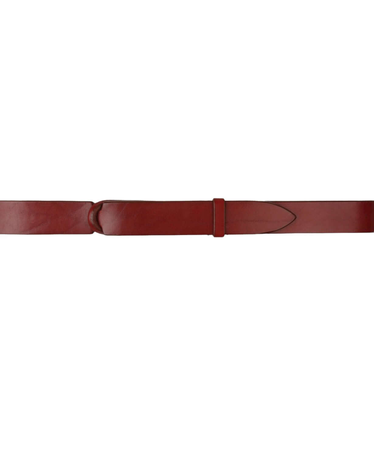 Cintura Nobuckle Bull in Cuoio, adjustable leather belt without buckle, made in Italy, fits size 42 to 58, shiny nickel finish.