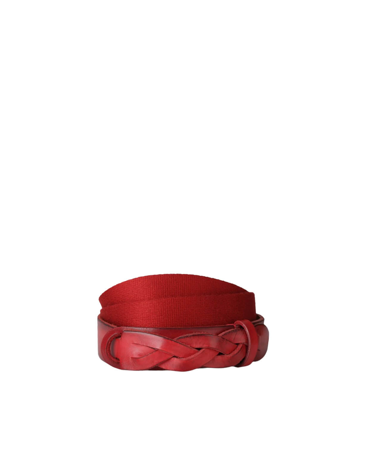Cintura Nobuckle Dive in red, 3 cm leather belt with woven tip, adjustable fit, made in Italy.