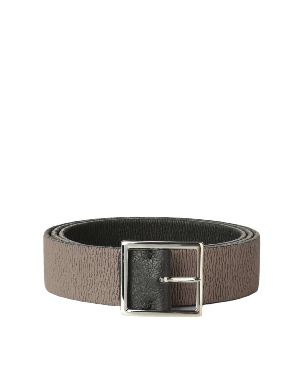 Cintura reversibile Micron Double in pelle martellata nera e fango, fibbia nichel, made in Italy, h. 3,5 cm.