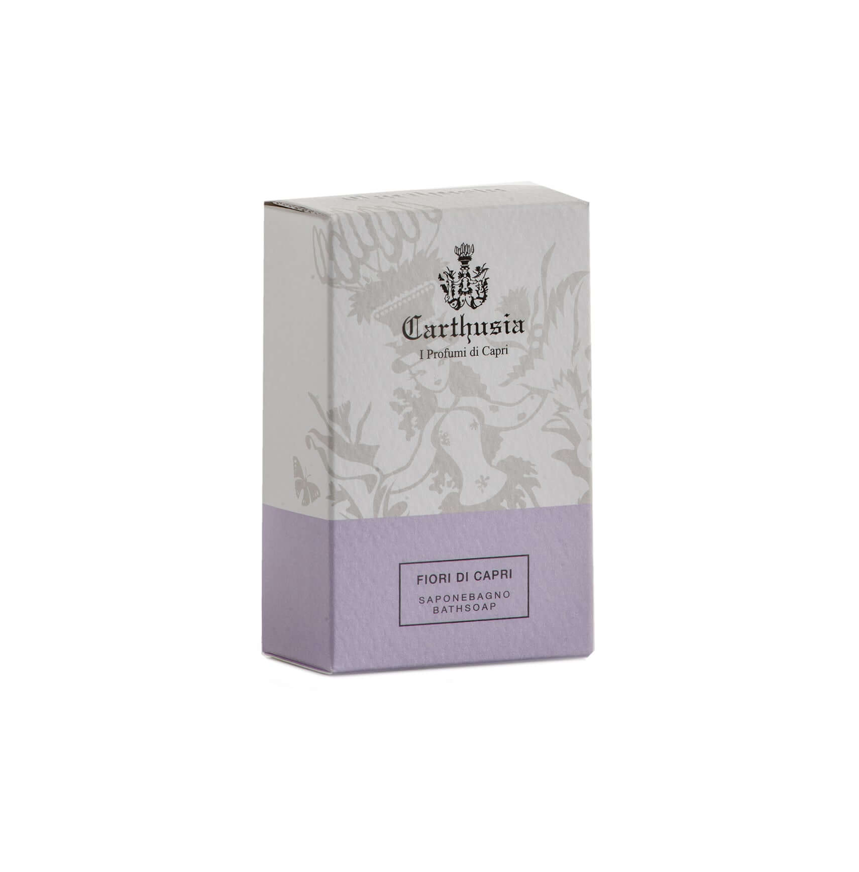 Carthusia Fiori di Capri bath soap packaging, featuring natural ingredients for skin cleansing, 125 g.