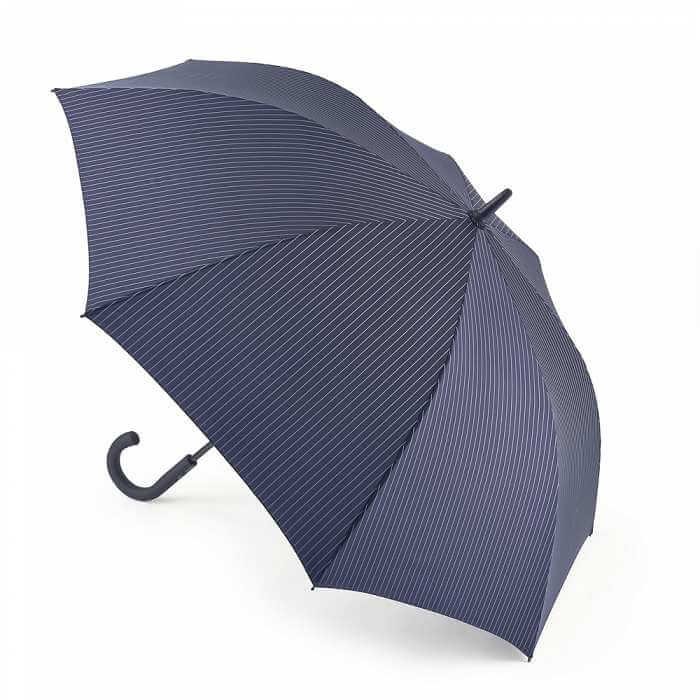 Ombrello City Stripe Navy, ombrello extra large, telaio in fibra di vetro, impugnatura gommata, design a righe navy.