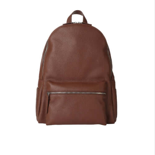 Zaino Micron in Pelle, in pelle marrone, con zip e tasche, dimensioni 33x40x14 cm, Made in Italy.