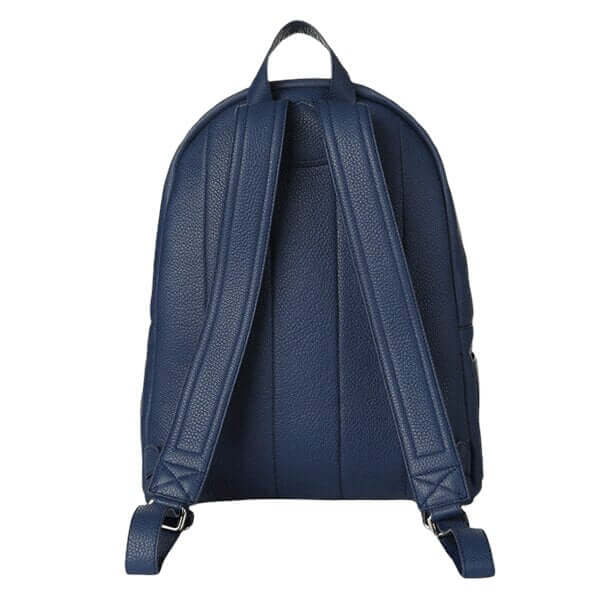 Zaino Micron in pelle blu con tracolle regolabili e design elegante, ideale per l'uso quotidiano.