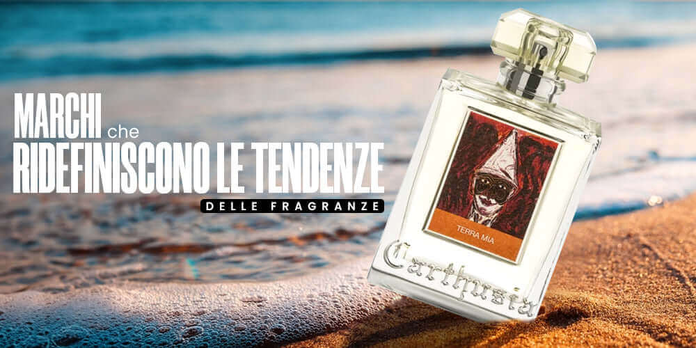 marchi di profumi tendenze con un profumo su sfondo di mare che cattura le tendenze delle fragranze