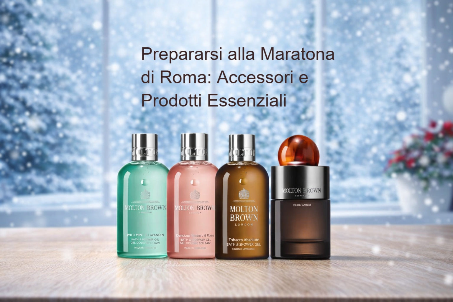 Prodotti essenziali per la preparazione, accessori maratona Roma in evidenza su un tavolo.