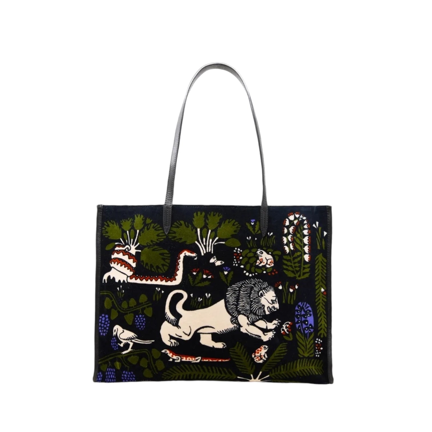 Borsa shopping Ludwig Multicolore con disegno di animali e piante, perfetta per uso quotidiano ed elegante.