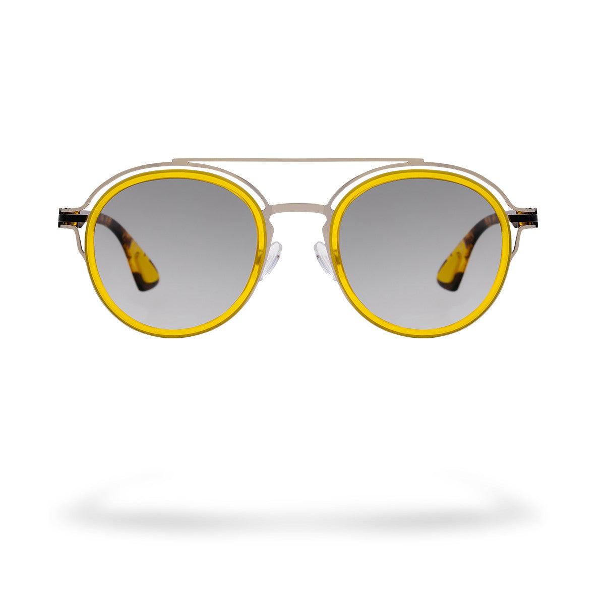 SANTORINI C2 unisex sunglasses with gray lenses and bold yellow frame, showcasing sophisticated design and style.