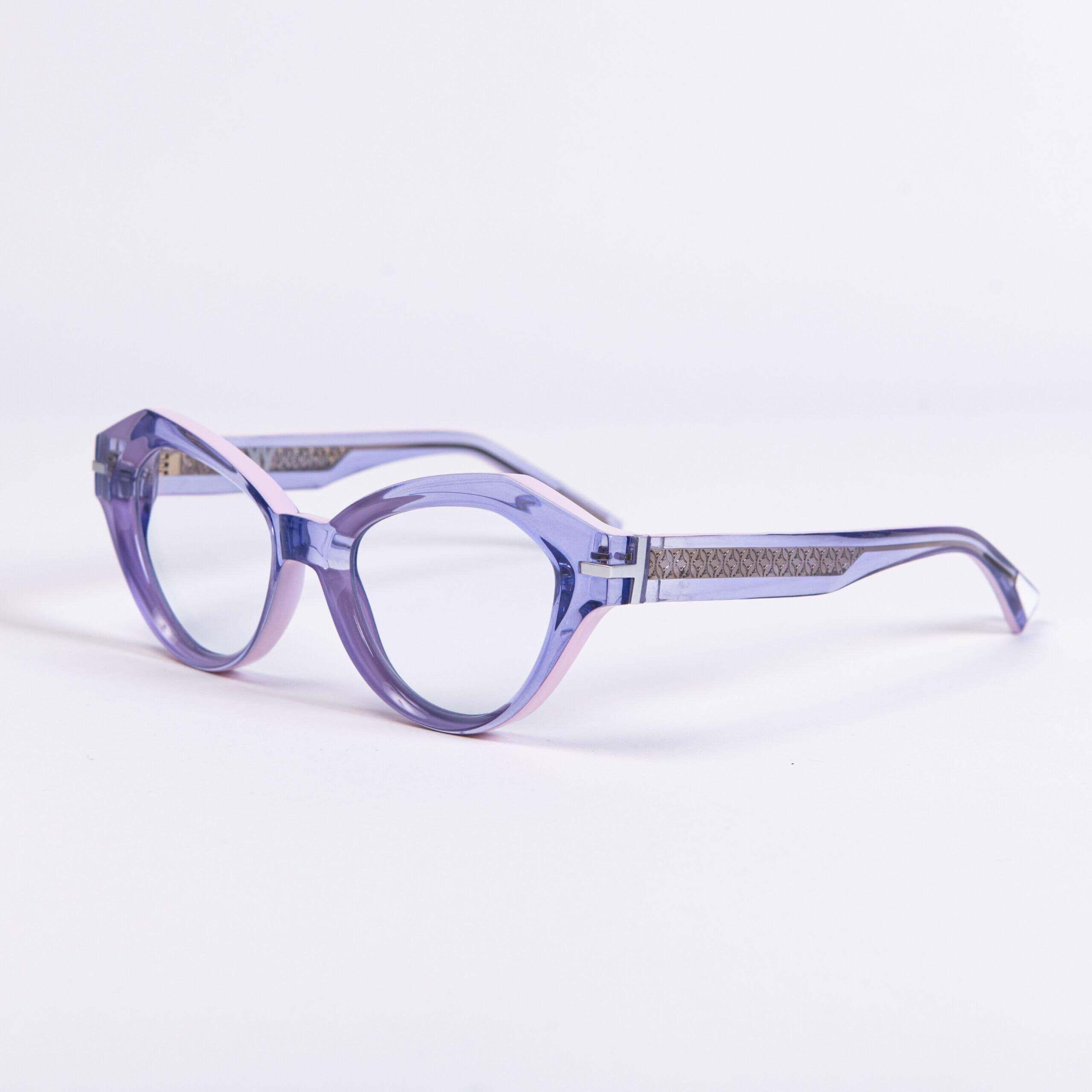 BAL HARBOUR C27 eyeglasses featuring bold purple transparent design and metal accents.