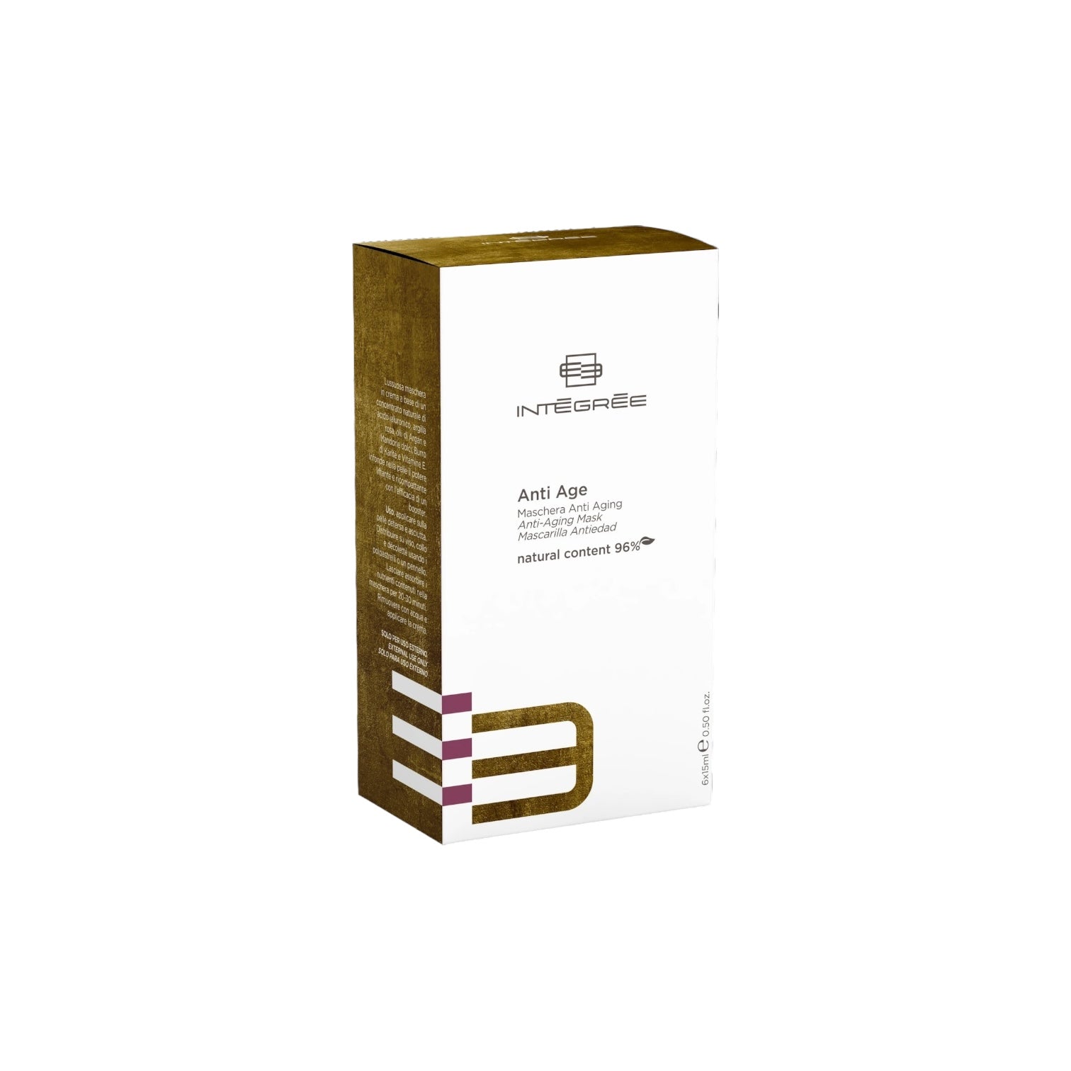 Packaging of Anti Aging Maschera with natural ingredients for skin lifting and hydration.