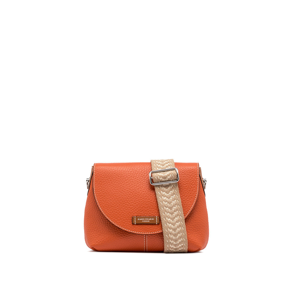 Alessandra bag by Gianni Chiarini Firenze, orange leather with stylish strap and button closure, 26x18x13 cm.