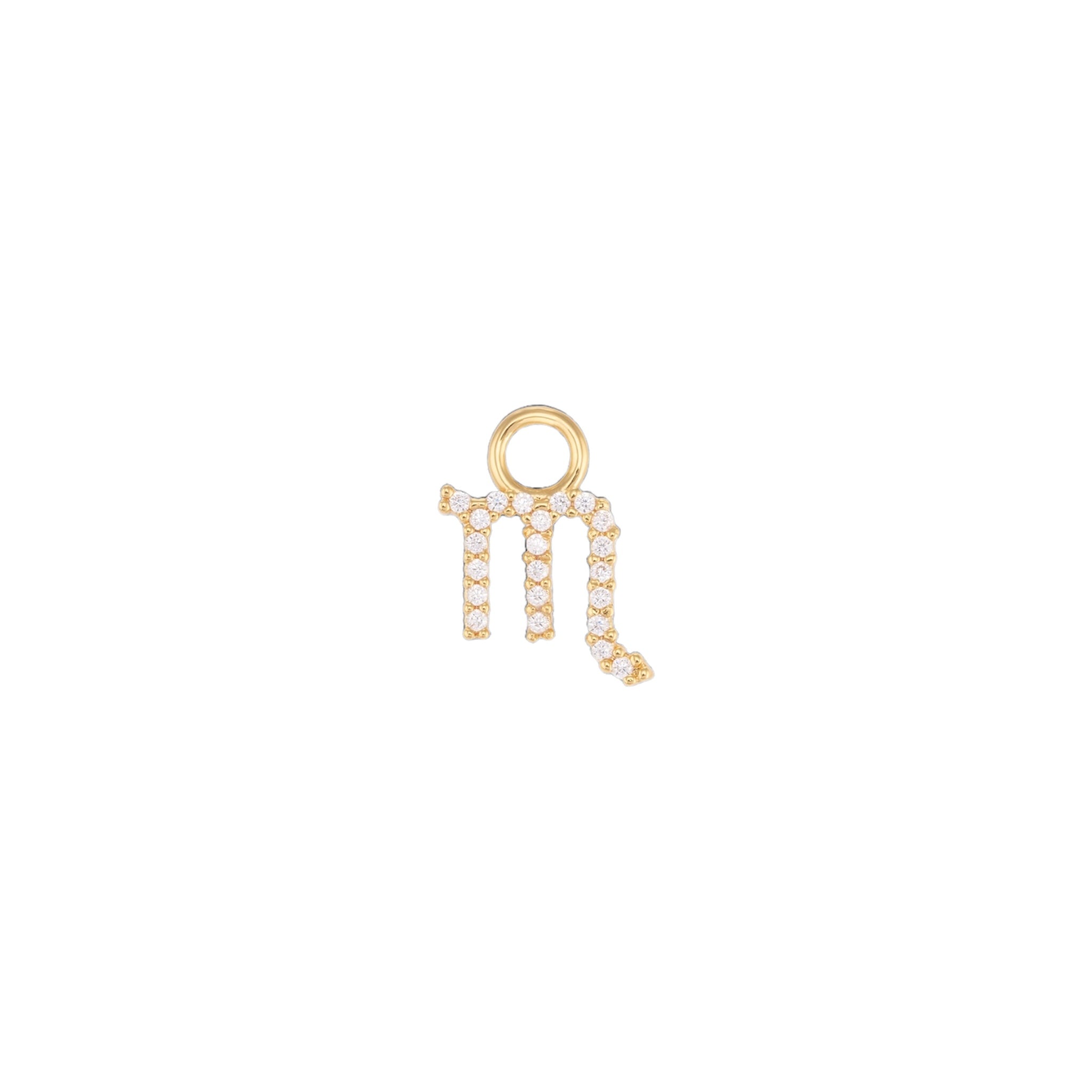 Scorpione charm in gold with sparkling details, representing the Scorpio zodiac sign.