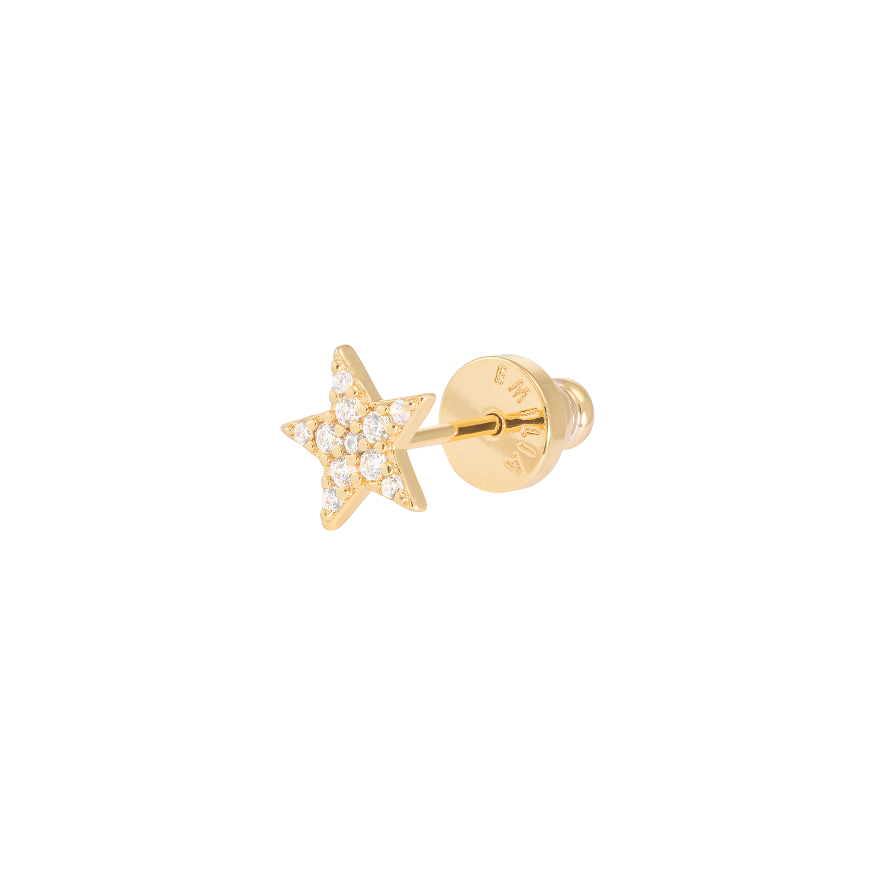 Elegant gold star earring with sparkling stones, crafted from high-quality brass, plated in 18k gold.