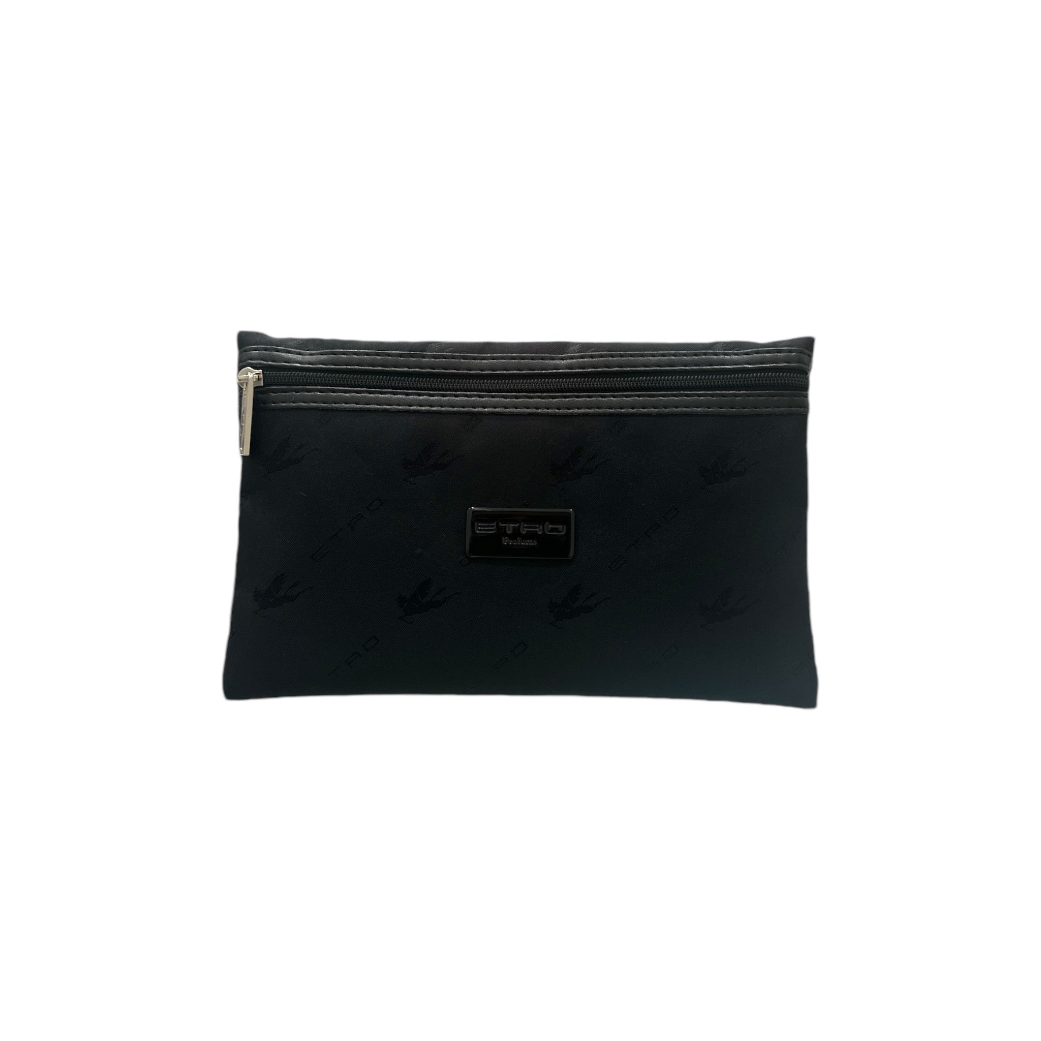 Elegant black bustina with zip closure and ETRO logo, perfect for organizing your essentials.