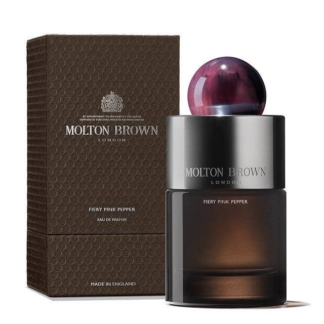 Fiery Pink Pepper Eau De Parfum by Molton Brown in elegant packaging with a unique resin cap, 100 ml.