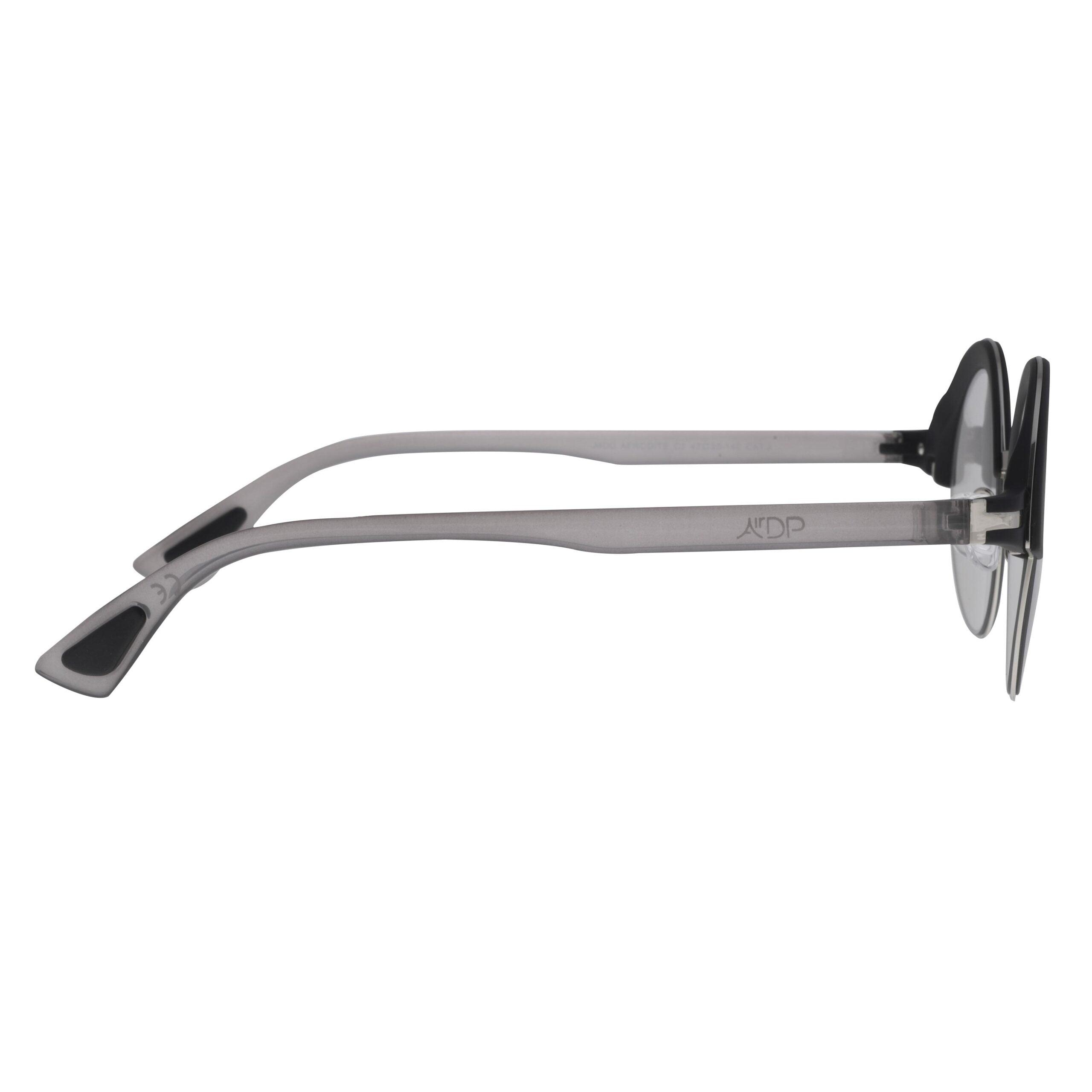 AFRODITE C1 occhiali unisex, lenti fotocromatiche grigie, montatura nera elegante e aste grigie moderne.