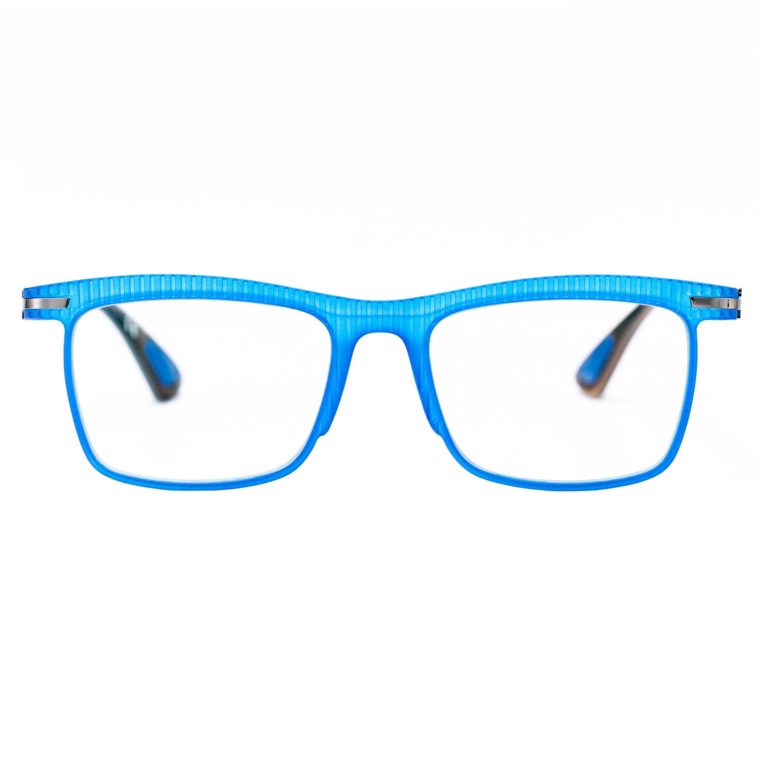 Occhiali JACOPO C78 in plastica blu, con texture che creano luci e ombre, parte della collezione Txf.