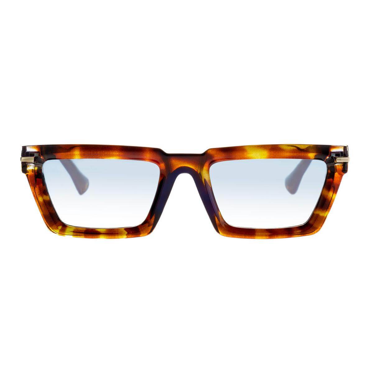 WYNWOOD C41 occhiali da sole unisex design audace con montatura avana e lenti trasparenti, collezione XY Bold di AirDP Style.