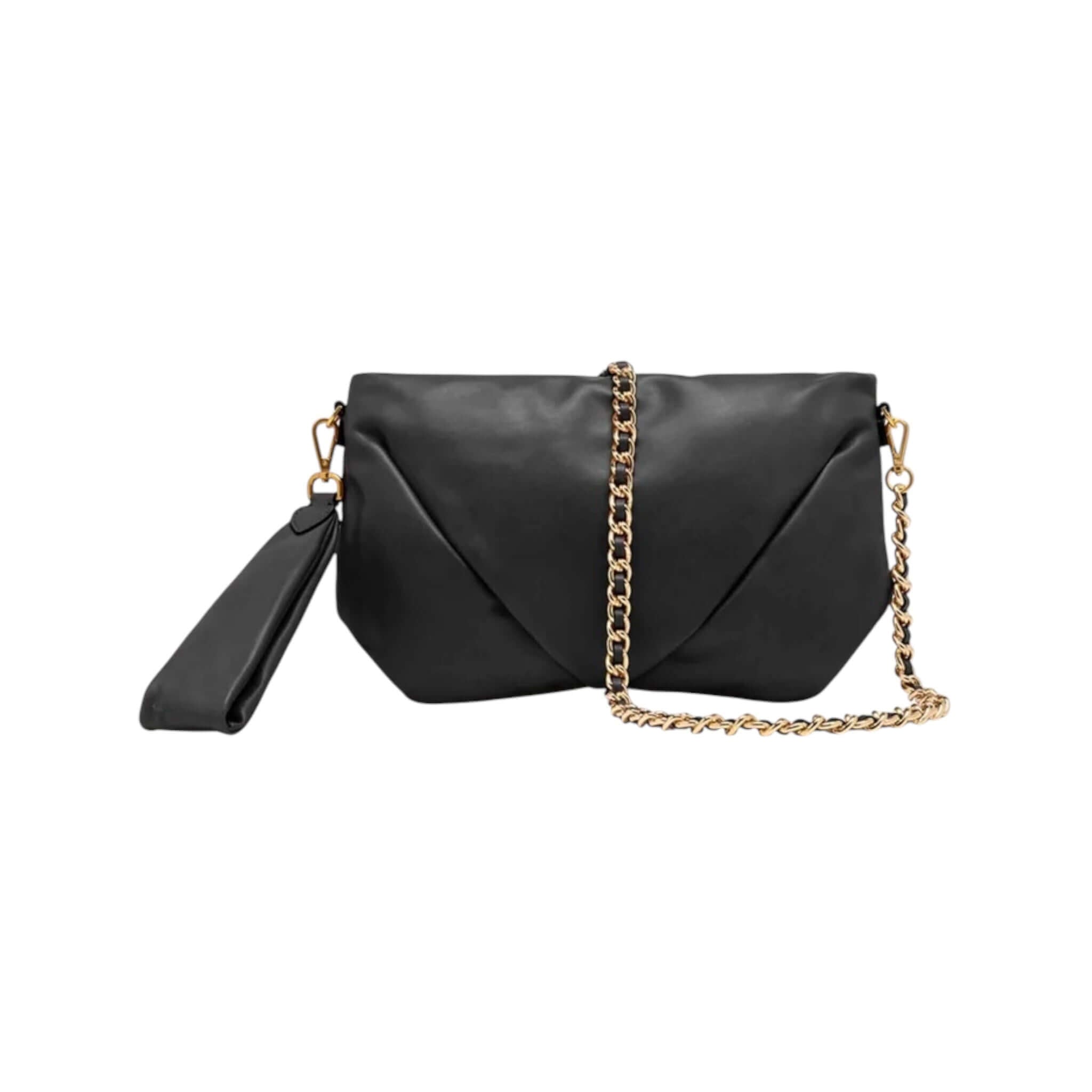 ALLEGRA black clutch bag by Gianni Chiarini, modern design with chain strap, soft leather, ideal for evening looks.