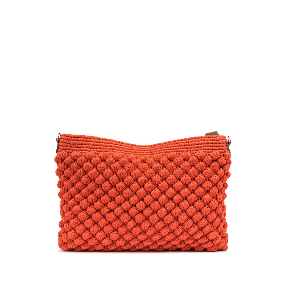 Bella pouch by Gianni Chiarini in bubble texture, orange color, zip closure, adjustable strap, perfect for summer.