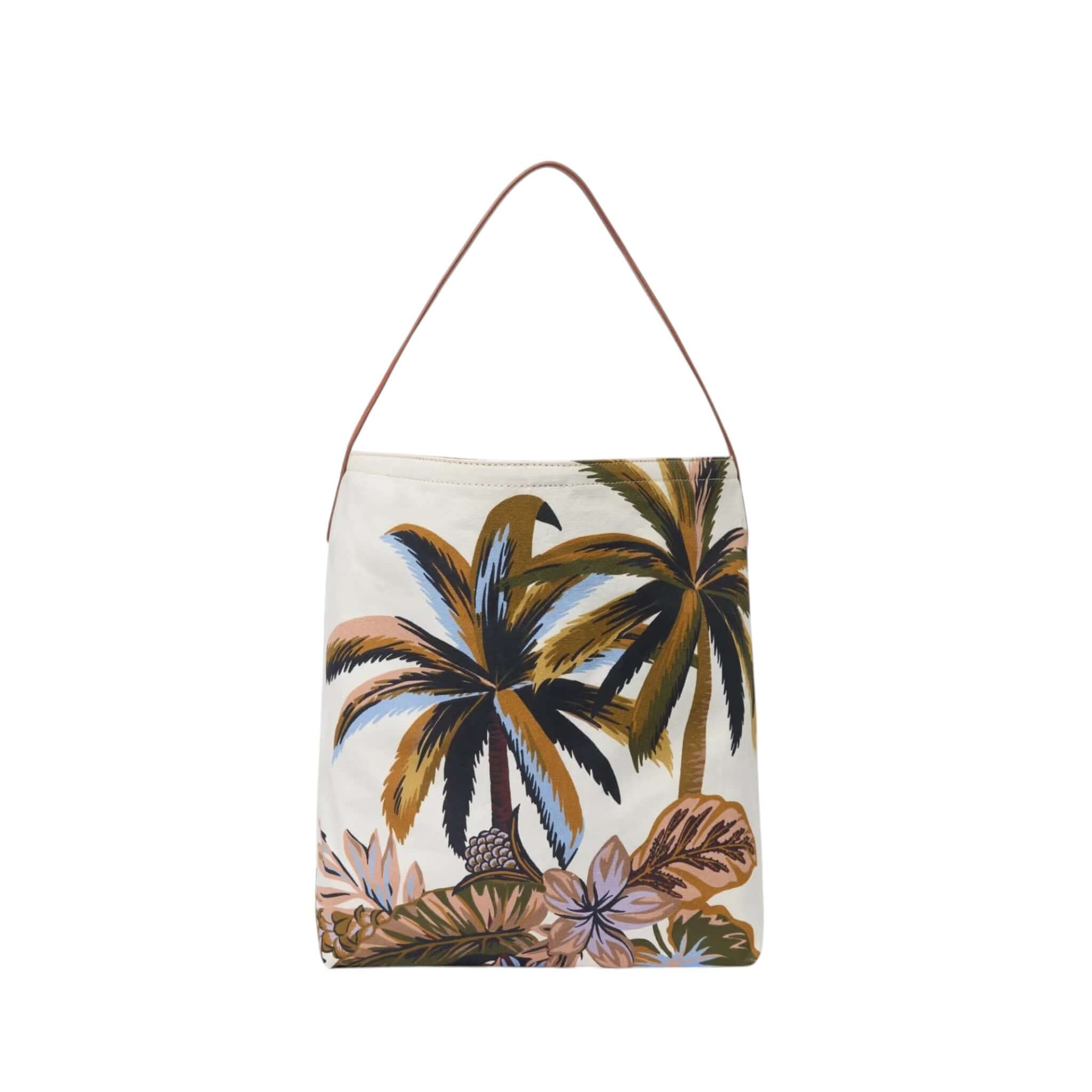 Borsa Campus Hawai in cotone leggero con design minimalista e motif tropicale di palme e fiori.