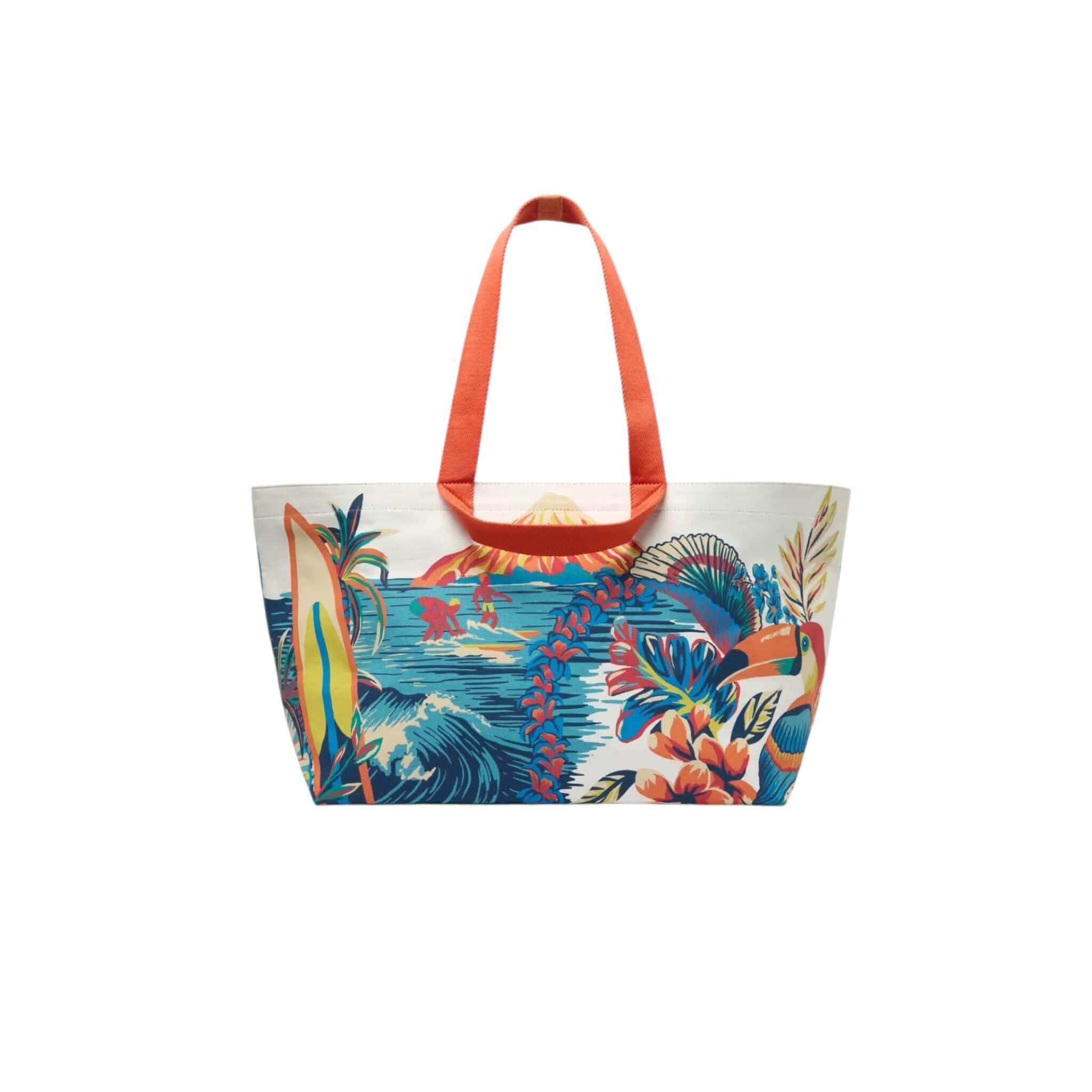 Colorful beach bag with tropical design, perfect for weekends and sports activities.