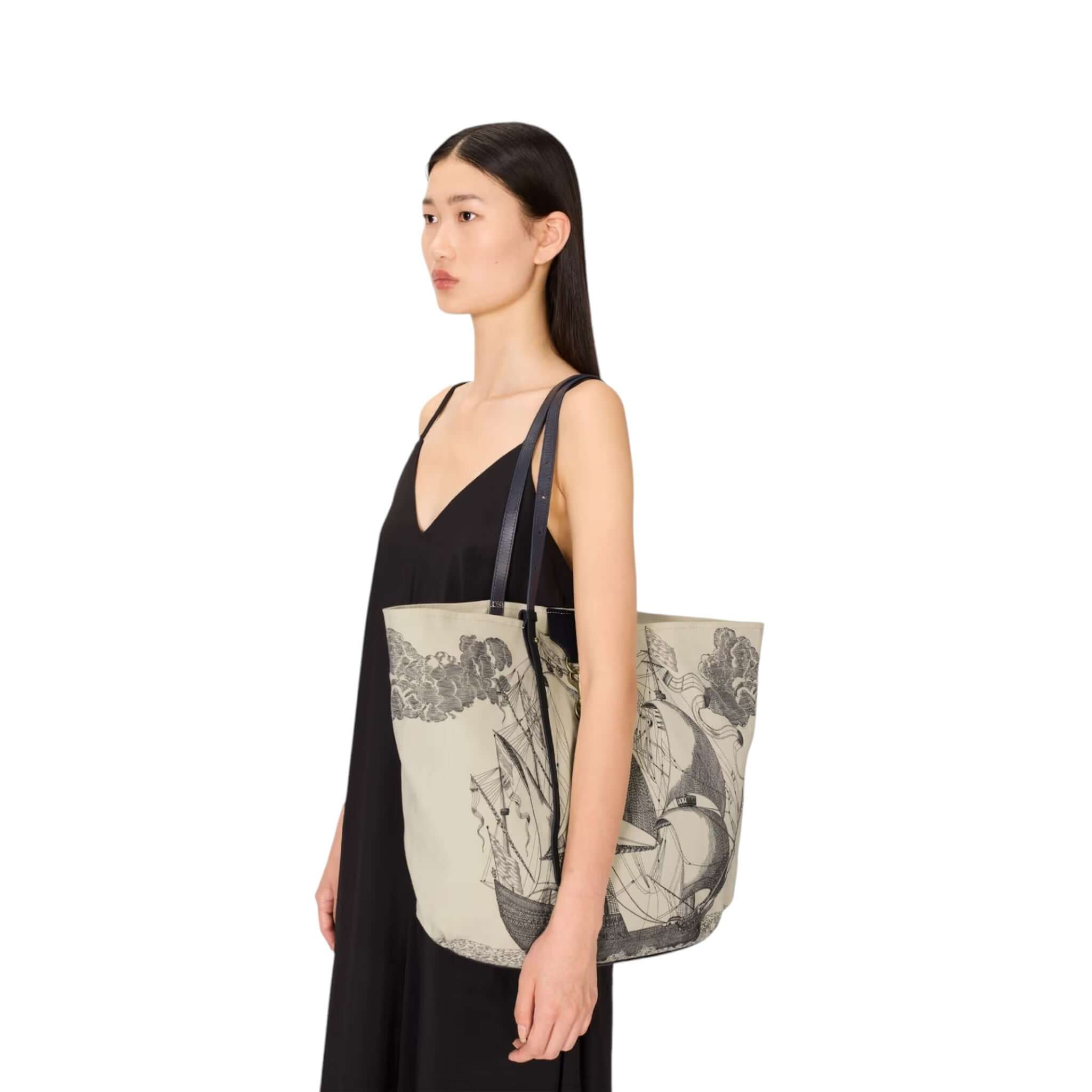 Borsa Shopping Des Rives Et Des Reves, borsa in cotone con disegno di navi, modello elegante e leggero.