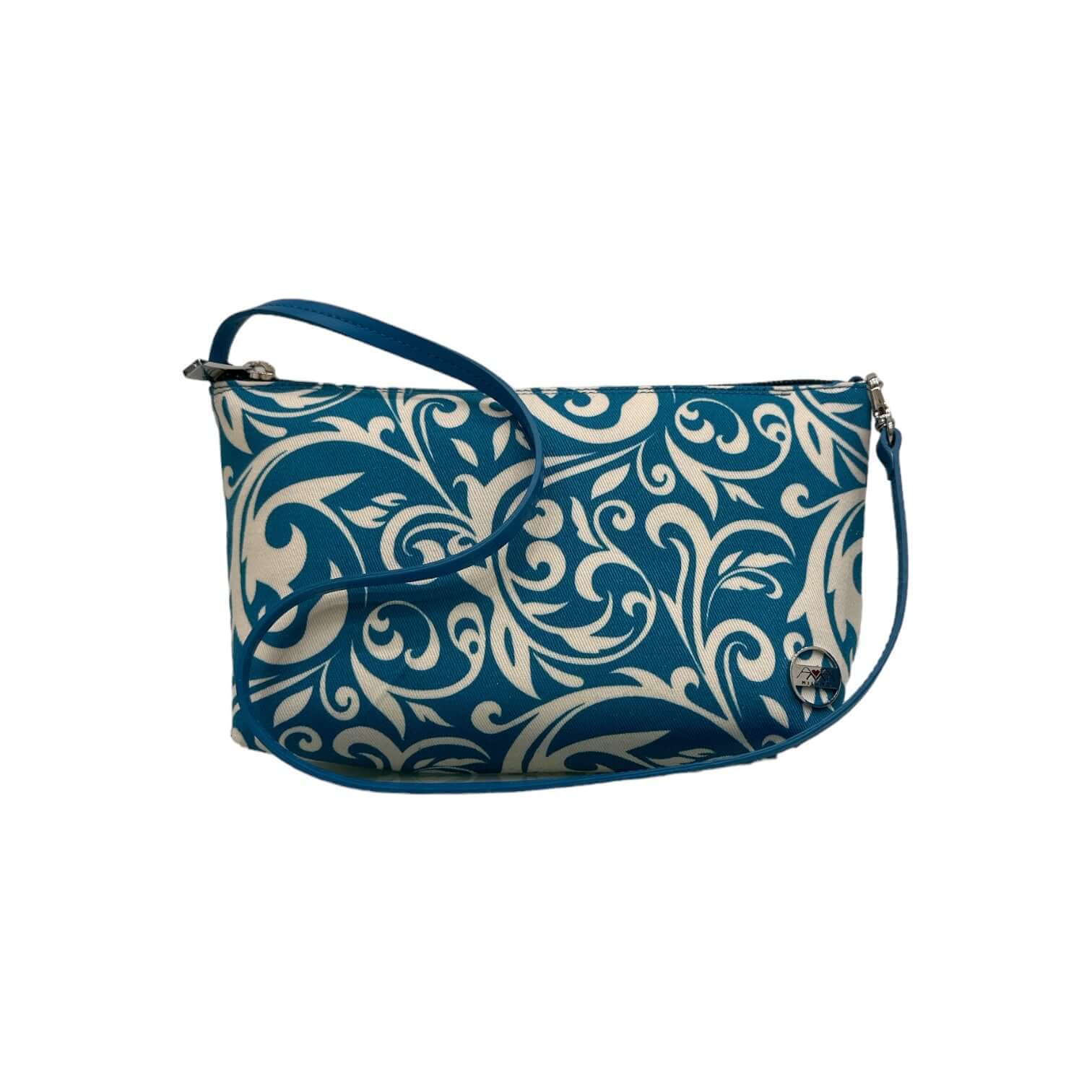 Borsina Sottobraccio in tessuto con design blue e white, dimensioni 23 x 13 x 5 cm. Perfetta per viaggiare leggeri.