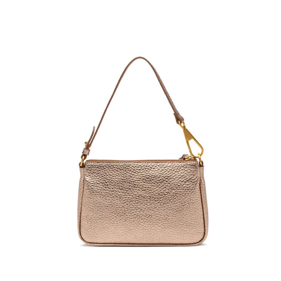BROOKE in gold-colored textured leather by Gianni Chiarini, featuring zip closure and removable strap for everyday use.