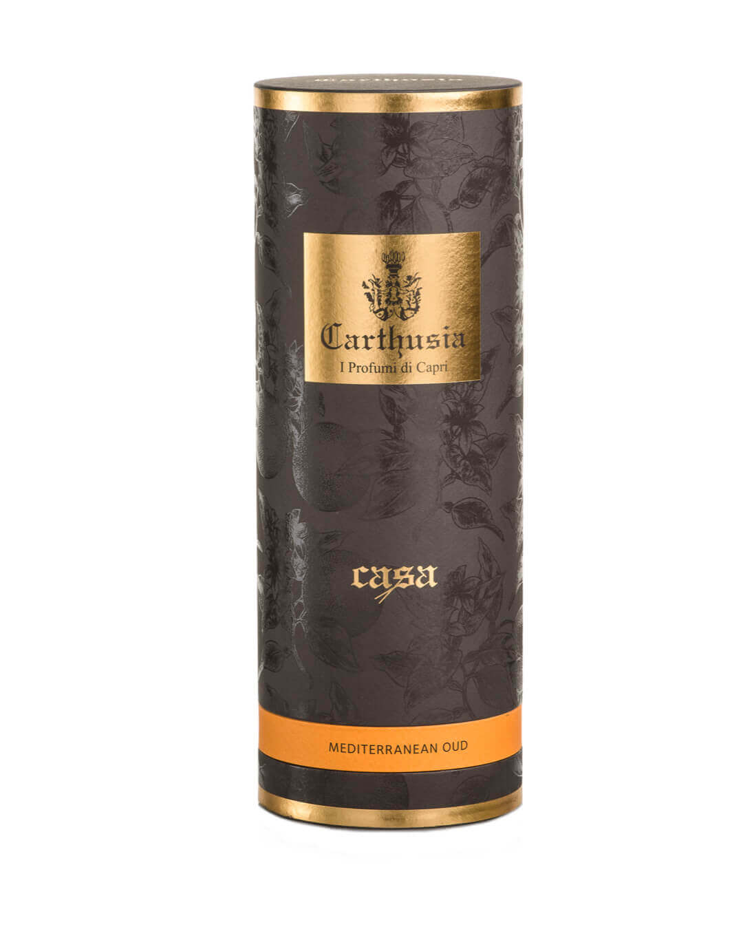 Carthusia Mediterranean Oud diffuser packaging with elegant design and gold accents.