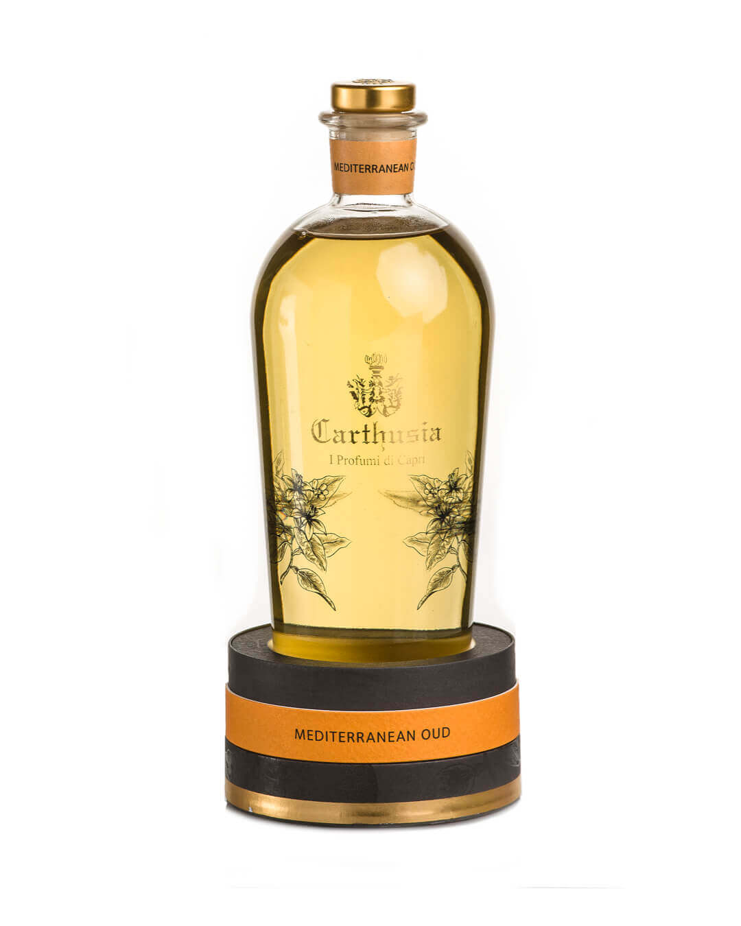 Mediterranean Oud Diffuser by Carthusia, featuring a blend of Eastern and Western essences, with luxurious fragrance.