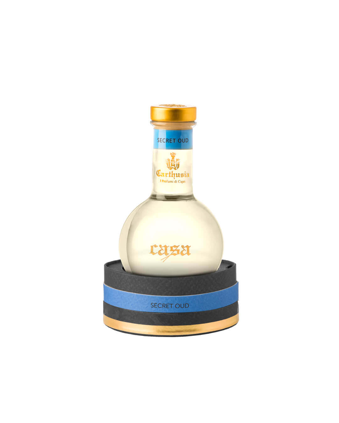 Secret Oud Diffusore by Carthusia, showcasing a delicate bottle with an elegant design and fragrant essence.