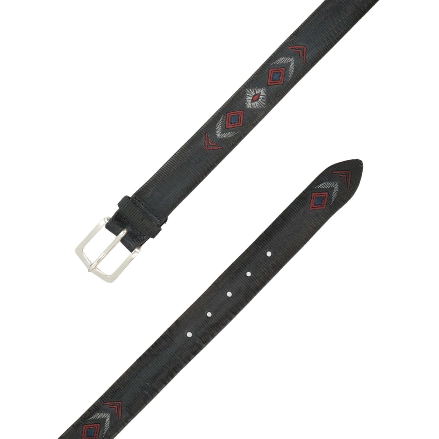 Cintura Blade Lakota in cuoio, 3,5 cm di altezza, con fibbia argento e ricami eleganti.