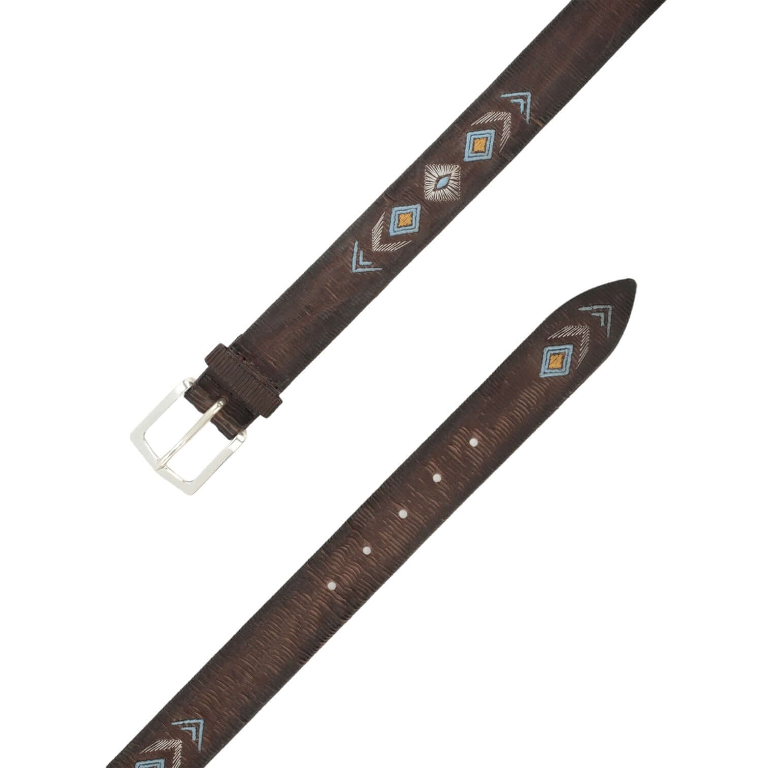 Cintura Blade Lakota in cuoio inciso, schiacciato e spazzolato con fibbia argento, 3,5 cm di altezza.