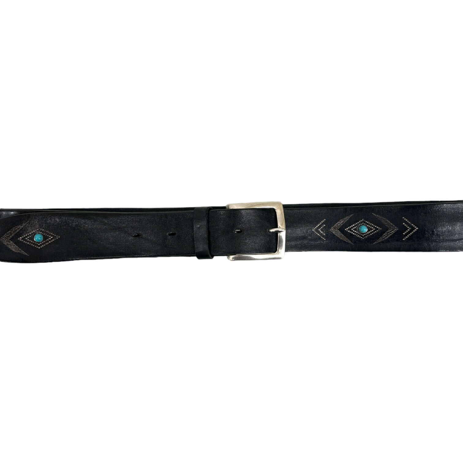 Cintura Bull Soapy in cuoio con cabochon turchesi e fibbia argento, stile Made in Italy.