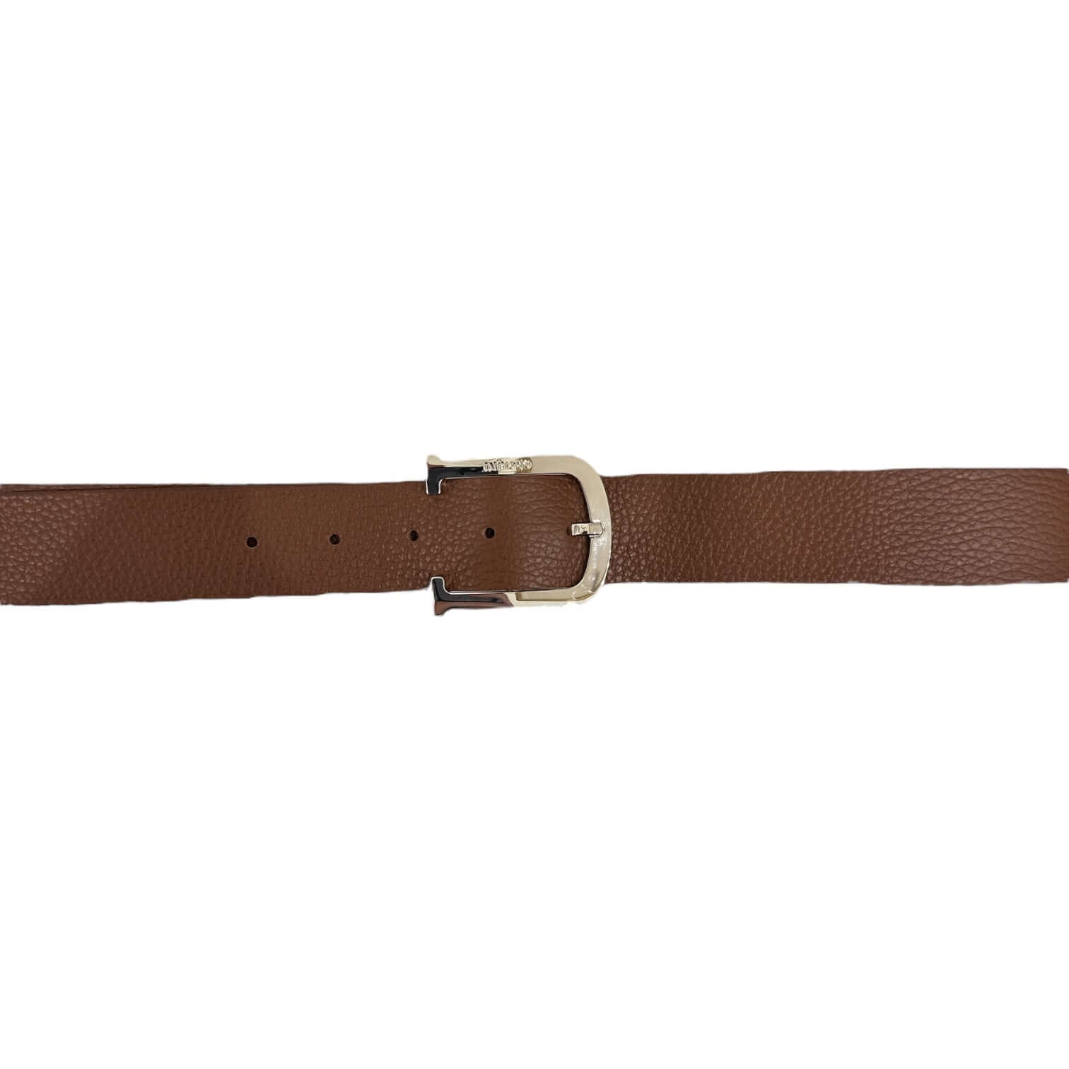 Cintura Micron in pelle marrone con fibbia logata palladio, elegante e resistente, Made in Italy.