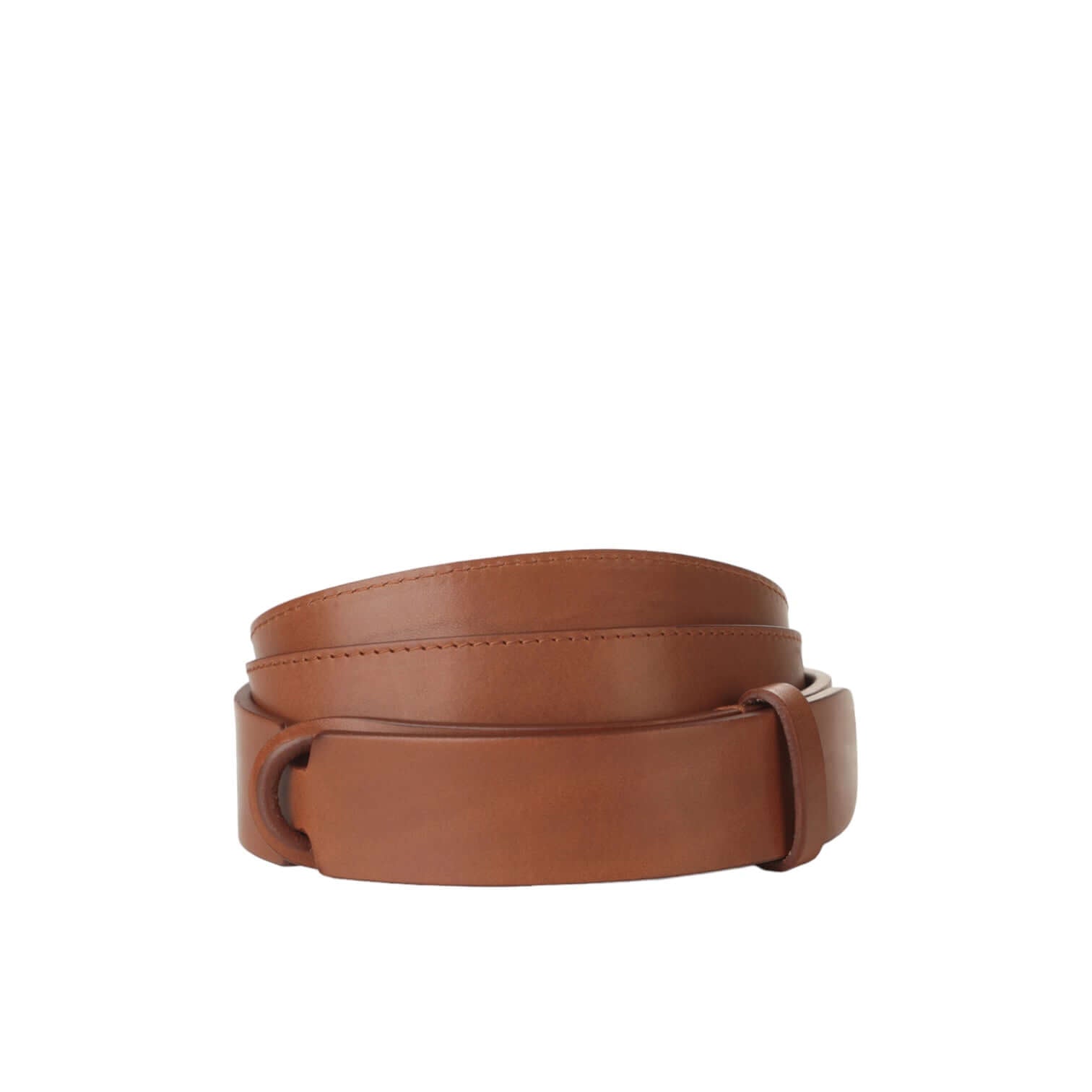 Cintura Nobuckle in cuoio marrone, regolabile da tg. 42 a tg. 58, made in Italy, finitura nichel lucido.