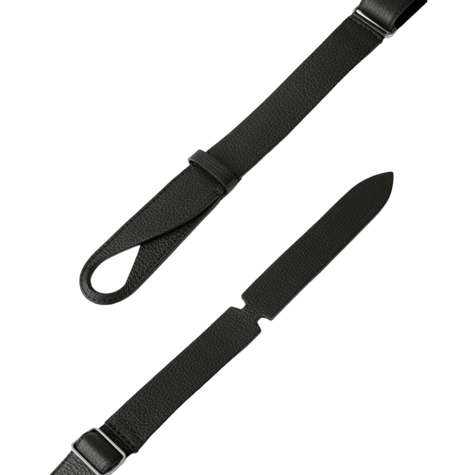 Cintura Nobuckle Micron in Pelle, adjustable black leather belt without buckle, crafted in Italy, 3 cm wide.