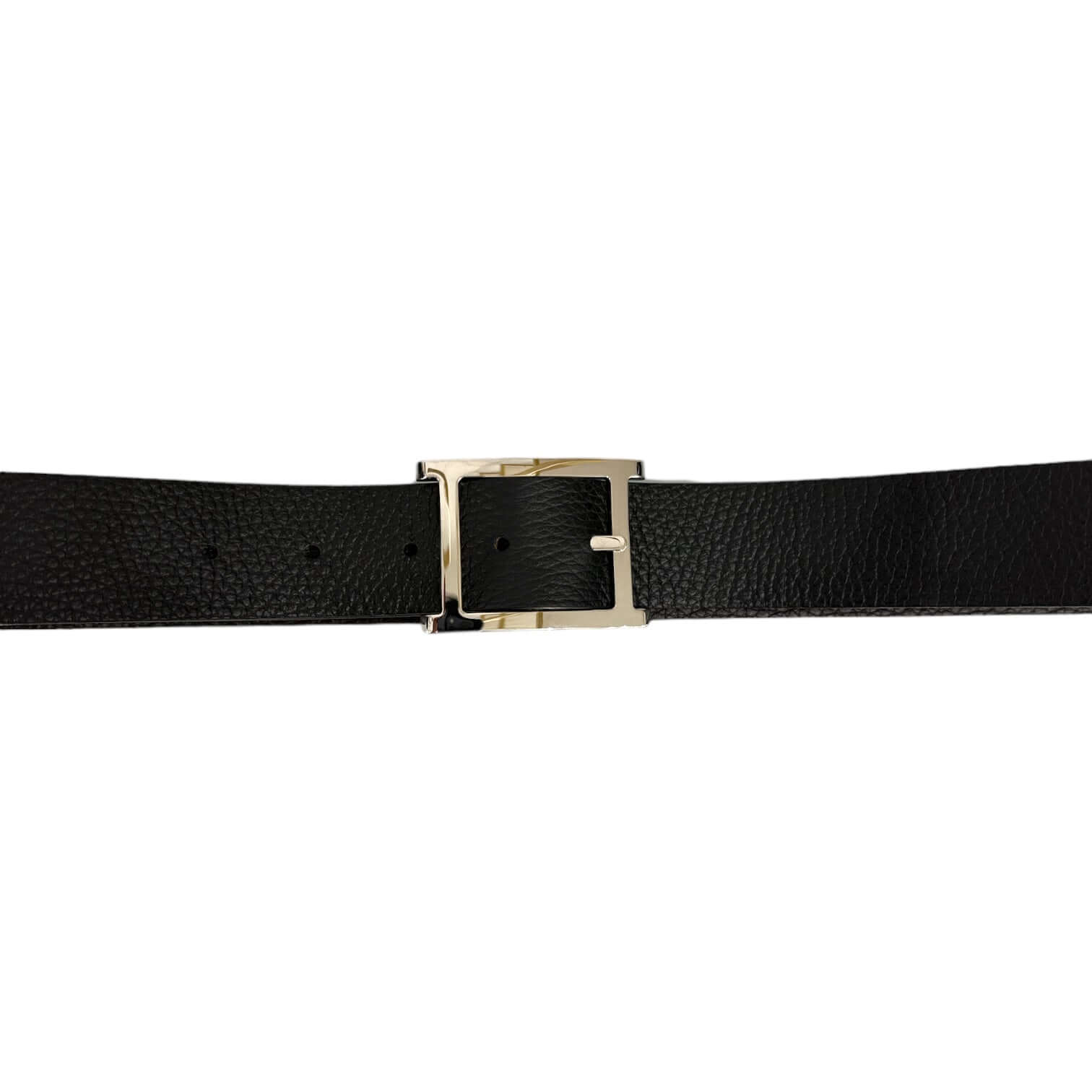 Cintura reversibile in pelle Martellata Micron Double A nera con fibbia palladio, elegante e versatile.